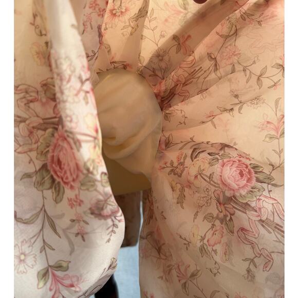 Selkie Cottagecore Fairy Puff Sleeve Bubble Pink Floral Dress Mini Small - Picture 5 of 10